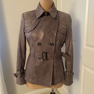 Guess Gray Genuine Leather Belted Jacket M